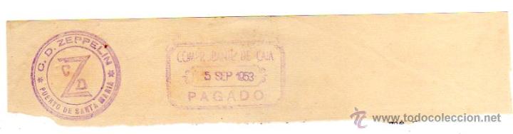Alte Rechnungen: MEMBRETE DE FACTURA. C.D. ZEPPELIN. COMPROBANTE DE CAJA. 5 SEPTIEMBRE 1953. PUERTO DE SANTA MAR&Iacute;A.