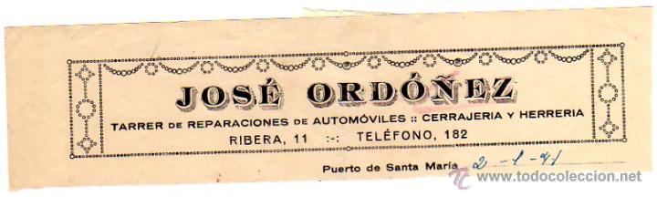Old Invoices: MEMBRETE DE FACTURA. JOS&Eacute; ORD&Oacute;&Ntilde;EZ. TALLER REPARACIONES AUTOM&Oacute;VILES. PUERTO DE SANTA MAR&Iacute;A.