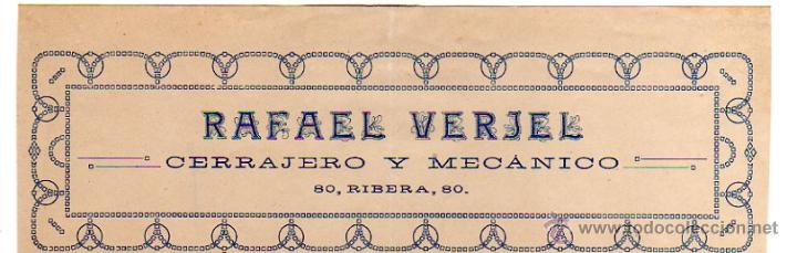 Alte Rechnungen: MEMBRETE DE FACTURA. RAFAEL VERJEL. CERRAJERO Y MECANICO. PUERTO DE SANTA MAR&Iacute;A.