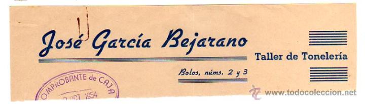 Alte Rechnungen: MEMBRETE DE FACTURA. JOS&Eacute; GARC&Iacute;A BEJARANO. TALLER DE TONELER&Iacute;A. PUERTO DE SANTA MAR&Iacute;A.