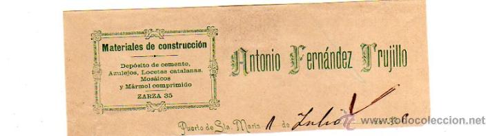Old Invoices: MEMBRETE DE FACTURA. ANTONIO FERN&Aacute;NDEZ TRUJILLO. MATERIALES DE CONSTRUCCI&Oacute;N. PUERTO DE SANTA MAR&Iacute;A.