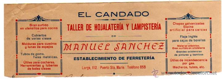 Factures anciennes: MEMBRETE DE FACTURA. MANUEL S&Aacute;NCHEZ. EL CANDADO. PUERTO DE SANTA MAR&Iacute;A.