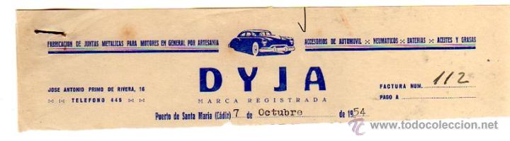 Fatture antiche: MEMBRETE DE FACTURA. DIJA. MARCA REGISTRADA. 1954. PUERTO DE SANTA MAR&Iacute;A.