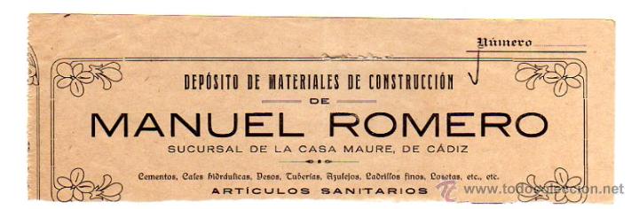 Alte Rechnungen: MEMBRETE DE FACTURA. MANUEL ROMERO. DEP&Oacute;SITO MATERIALES DE CONSTRUCCI&Oacute;N. PUERTO DE SANTA MAR&Iacute;A.