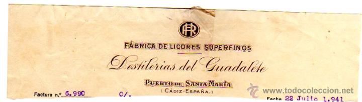 Alte Rechnungen: MEMBRETE DE FACTURA. DESTILERIAS DEL GUADALETE. PUERTO DE SANTA MAR&Iacute;A.