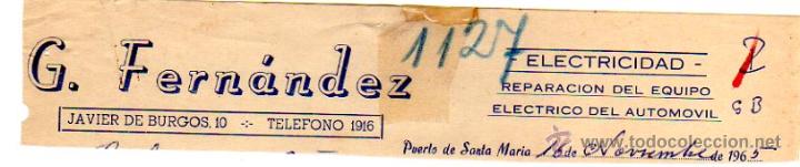 Alte Rechnungen: MEMBRETE DE FACTURA. G. FERN&Aacute;NDEZ. ELECTRICIDAD. 1965. PUERTO DE SANTA MAR&Iacute;A.