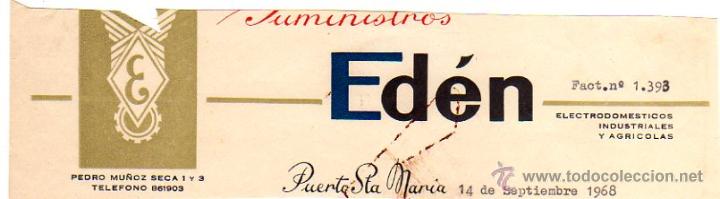 Alte Rechnungen: MEMBRETE DE FACTURA. SUMINISTROS ED&Eacute;N. 1968. PUERTO DE SANTA MAR&Iacute;A.