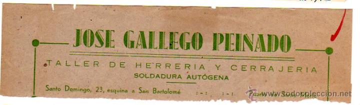 Alte Rechnungen: MEMBRETE DE FACTURA. JOS&Eacute; GALLEGO PEINADO. HERRER&Iacute;A Y CERRAJER&Iacute;A. PUERTO DE SANTA MAR&Iacute;A.