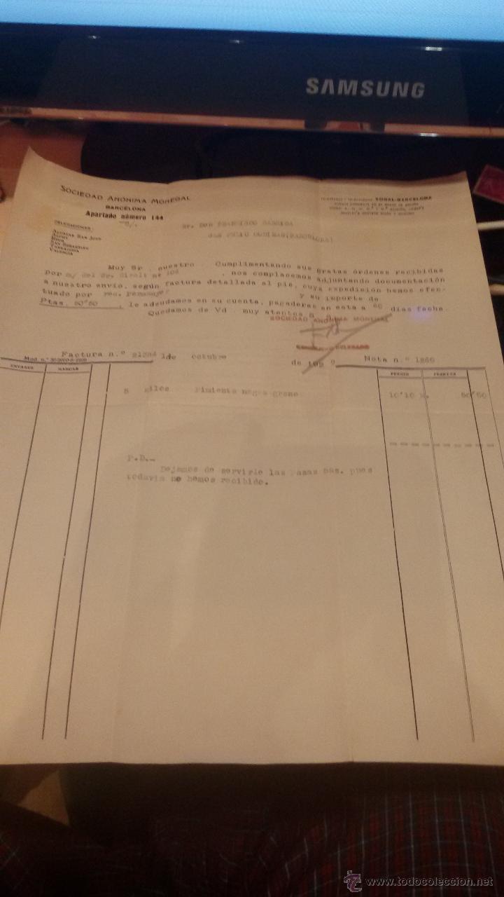Factures anciennes: FACTURA SOCIEDAD ANONIMA MONEGAL - FRANCISCO GARRIGA - SAN FELIU DE CODINES - BARCELONA 1929