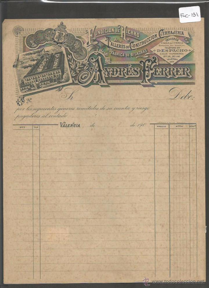 Factures anciennes: FACTURA ANTIGUA - FABRICA DE BISAGRAS  ANDRES FERRER   - VALENCIA -( FAC-131)