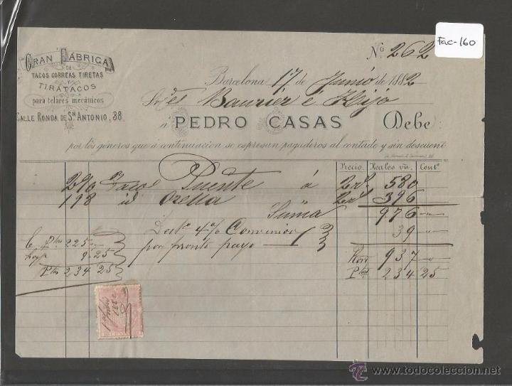 Factures anciennes: FACTURA ANTIGUA - FABRICAD ETACOS CORREAS TIRERTAS PEDRO CASAS - BARCELONA -( FAC-160)
