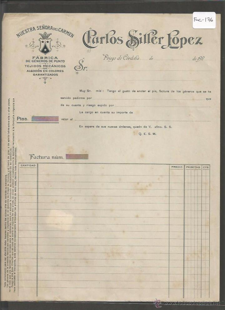 Factures anciennes: FACTURA ANTIGUA - FABRICA DE GENEROS DE PUNTO CARLOS SILLER LOPEZ  - CORDOBA -( FAC-176)