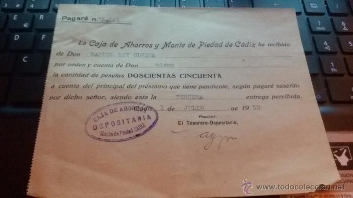Factures anciennes: PAGAR&Eacute; CAJA DE AHORROS Y MONTE DE PIEDAD DE CADIZ - A&Ntilde;O 1950