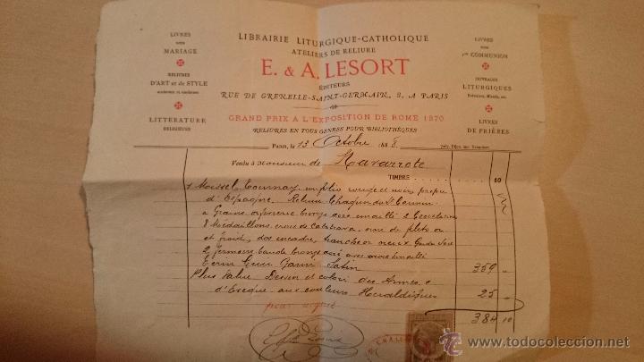 Facturas antiguas: 1888 - FACTURA EN RECIO PAPEL HILO - LIBRER&Iacute;A LITURGICA CATOLICA - E. A. LESORT - SELLO
