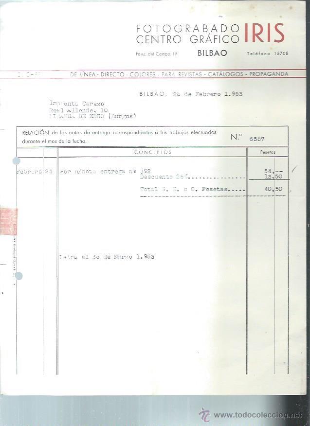 Alte Rechnungen: IRIS FOTOGRABADO CENTRO GR&Aacute;FICO, BILBAO 28 FEBRERO 1953