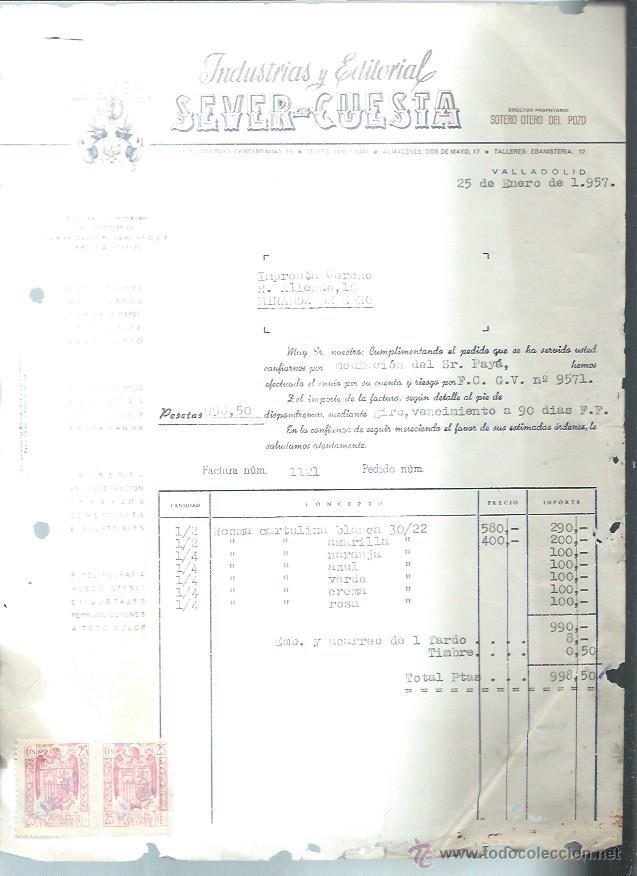 Alte Rechnungen: INDUSTRIAS Y EDITORIAL SERVER CUESTA, VALLADOLID 25 ENERO 1957