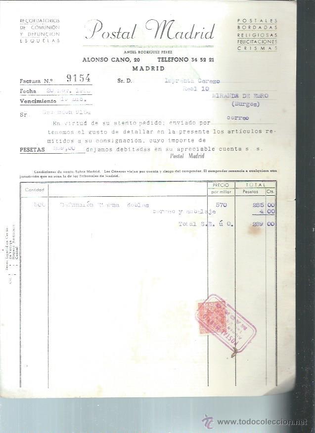 Old Invoices: POSTAL MADRID POSTALES BORDADAS RELIGIOSAS FELICITACIONES CRISMAS, 29 NOVIEMBRE 1953