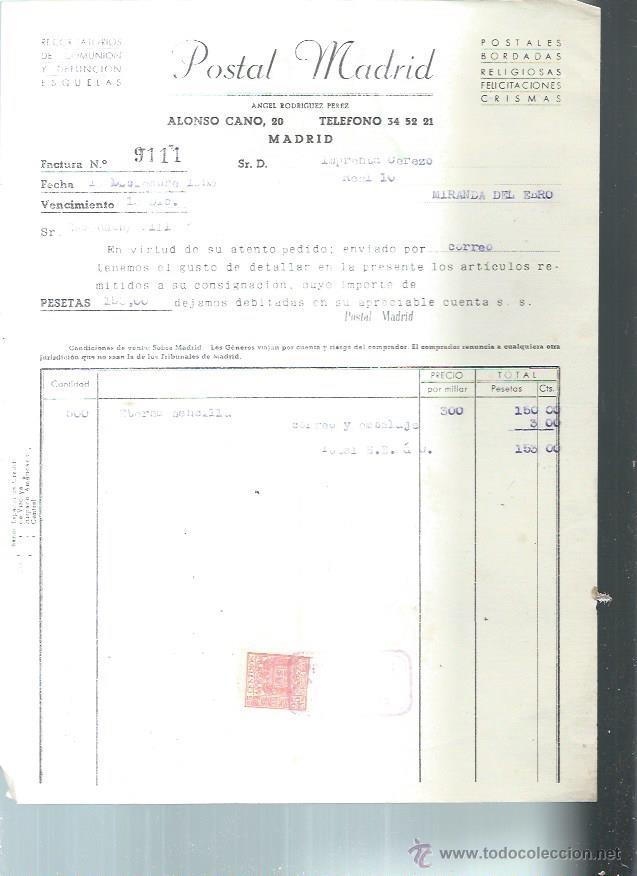 Old Invoices: POSTAL MADRID, POSTALES BORDADAS RELIGIOSAS FELICITACIONES CRISMAS, MADRID 14 DICIEMBRE 1953