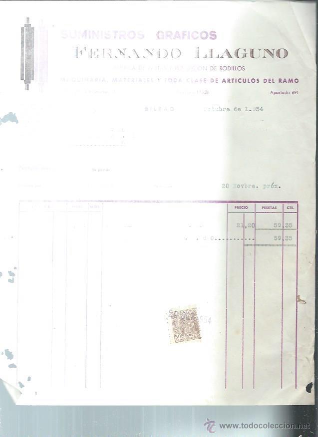 Old Invoices: SUMINISTROS GR&Aacute;FICOS FERNANDO LLAGUNO, BILBAO 20 OCTUBRE 1954