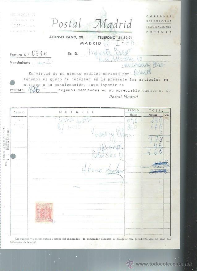 Old Invoices: POSTAL MADRID RECORDATORIOS DE COMUNI&Oacute;N ESTAMPAS ESQUELAS, MADRID 20 ENERO 1953