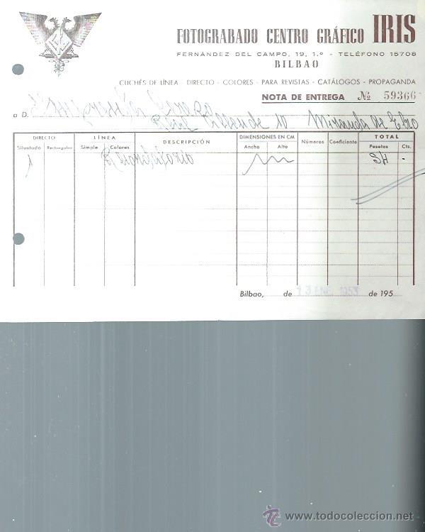 Alte Rechnungen: FOTOGRABADO CENTRO GR&Aacute;FICO IRIS, BILBAO 13 ENERO 1953, 25 POR 15CM