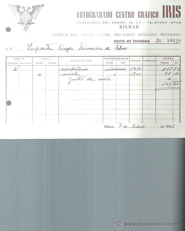 Alte Rechnungen: FOTOGRABADO IRIS, BILBAO 7 ENERO 1953, 25 POR 20CM