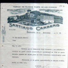 Fatture antiche: ANTIGUO DOCUMENTO. FABRICA DE TEJIDOS. SANTIAGO CARRERO. HERNANI. 1935. 