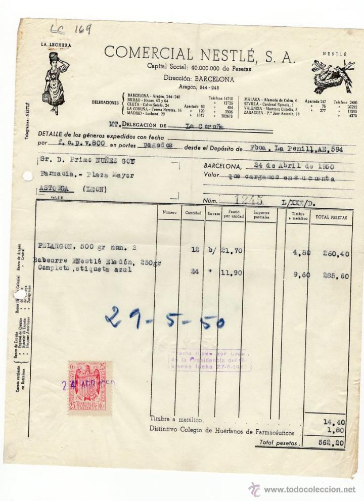 Alte Rechnungen: FACTURA.E.PEREZ DEL MOLINO ,S.A. LEON,1950.                                                        Z