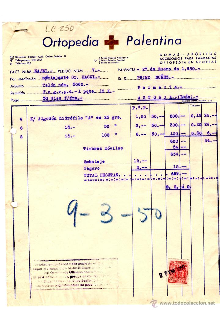 Facturas antiguas: FACTURA.DROGUERIA DE LA PE&Ntilde;A. FARMACIA,ASTORGA,1950.