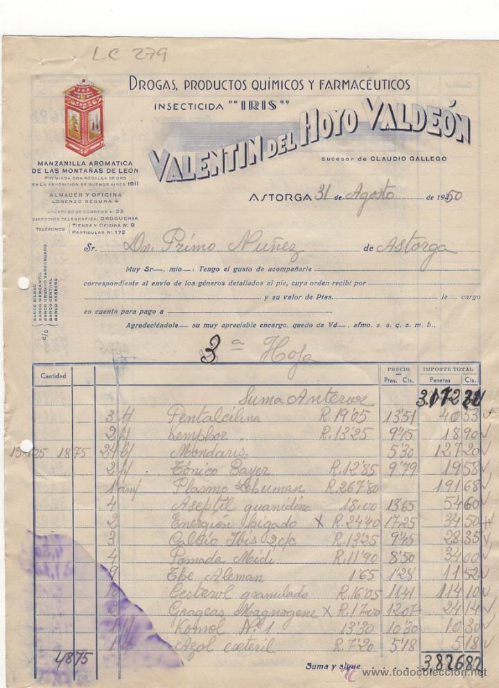 Old Invoices: FACTURA.VALENTIN DEL HOYO VALDEON,INSECTICIDA,ASTORGA,1950.
