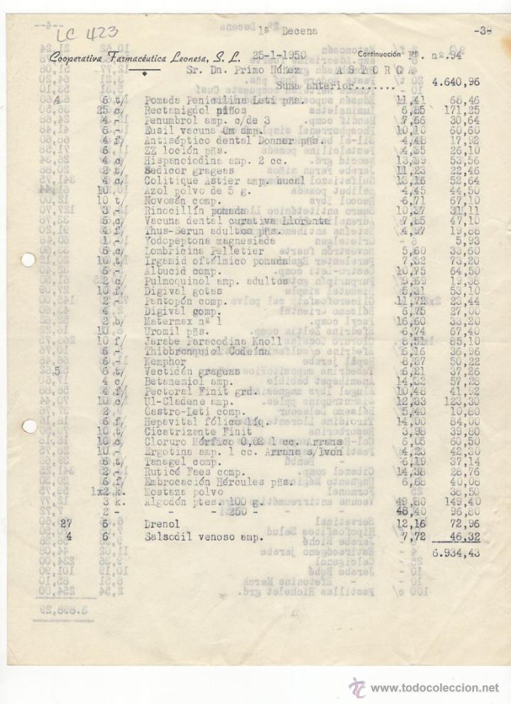 Fatture antiche: FACTURA.COOPERATIVA FARMACEUTICA LEONESA,S.L.,ASTORGA 1950.