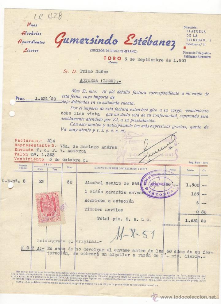 Fatture antiche: FACTURA.GUMERSINDO ESTEBANEZ.ASTORGA ,1951.