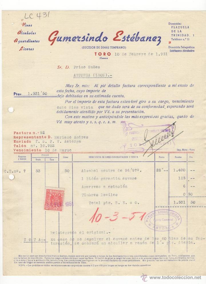 Fatture antiche: FACTURA.GUMERSINDO ESTEBANEZ.ASTORGA ,1951.