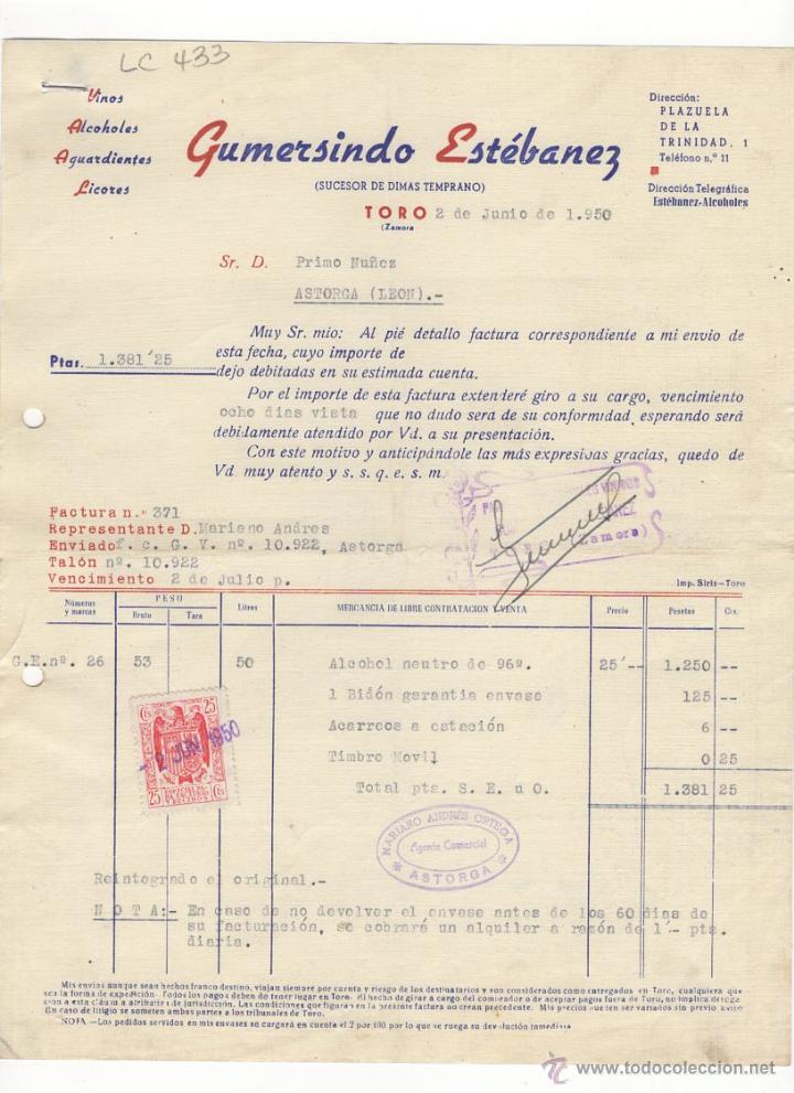Fatture antiche: FACTURA.GUMERSINDO ESTEBANEZ.ASTORGA ,1950.