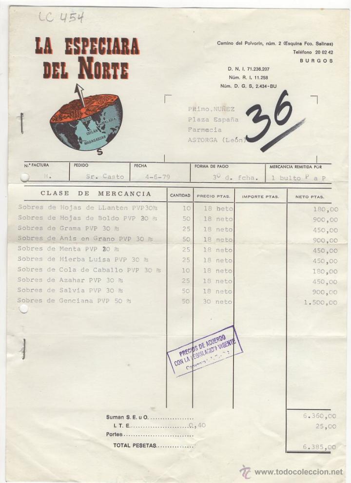 Fatture antiche: FACTURA.LA ESPECIERA DEL NORTE.ASTORGA,1979.