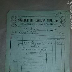 Facturas antiguas: FACTURA SURTIDOR DE GASOLINA CHAMBERÍ SALAMANCA AÑO 1940