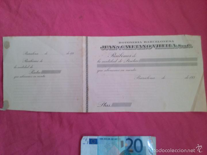 Facturas antiguas: Barcelona. Recib&iacute; de botoner&iacute;a. A&ntilde;os 30. Juan y Cayetano Vilella
