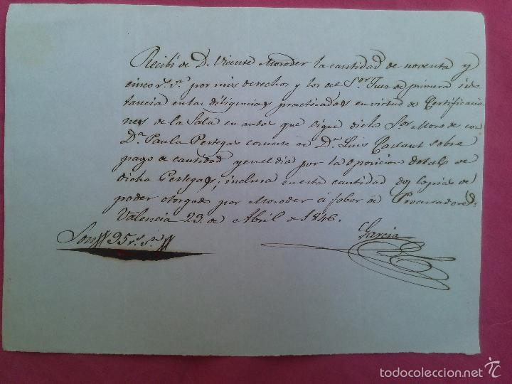 Facturas antiguas: Valencia. Recibo de 1846 Vicente Moroder, Paula Pertegaz - Foto 1