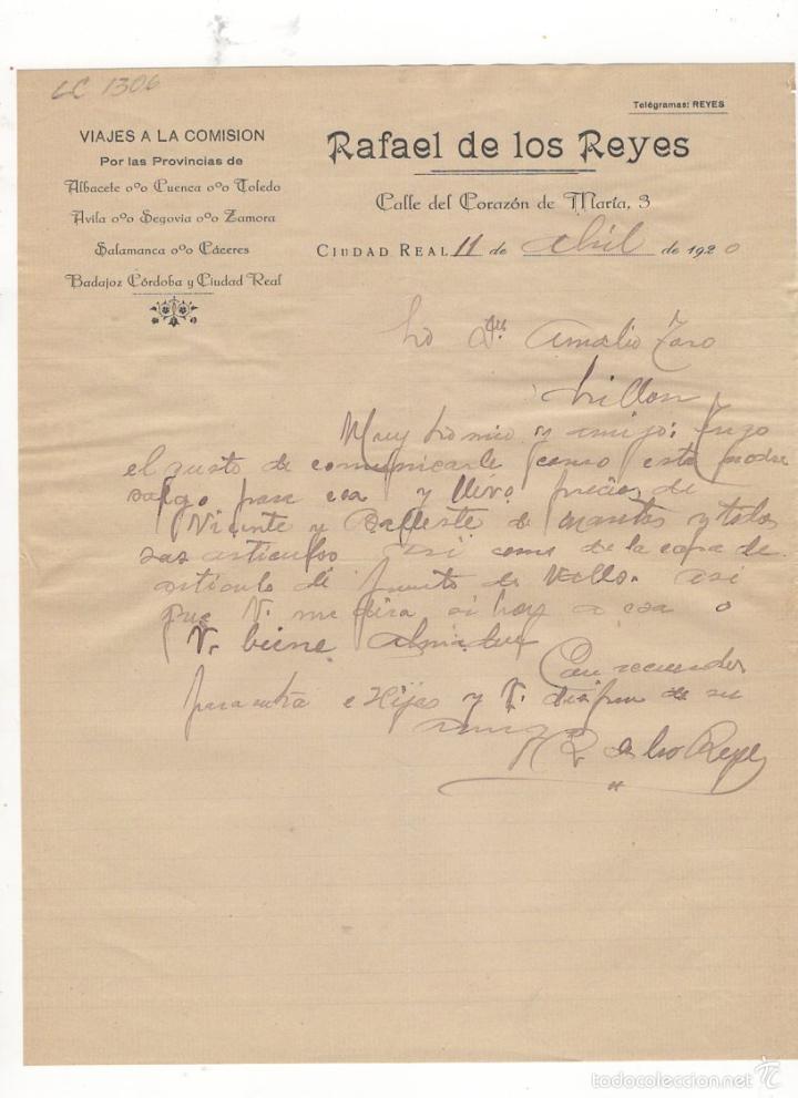 Fatture antiche: FACTURA. RAFAEL DE LOS REYES, VIAJES A LA COMISION, CIUDAD REAL, 1920.