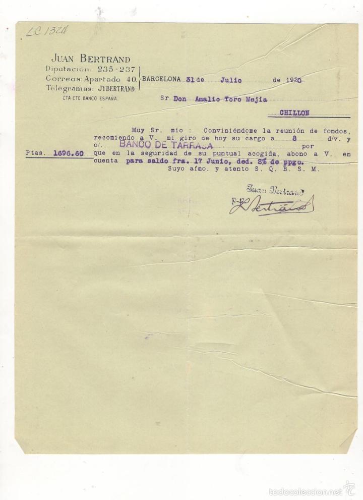 Old Invoices: FACTURA. JUAN BERTRAND, BARCELONA, 1920.