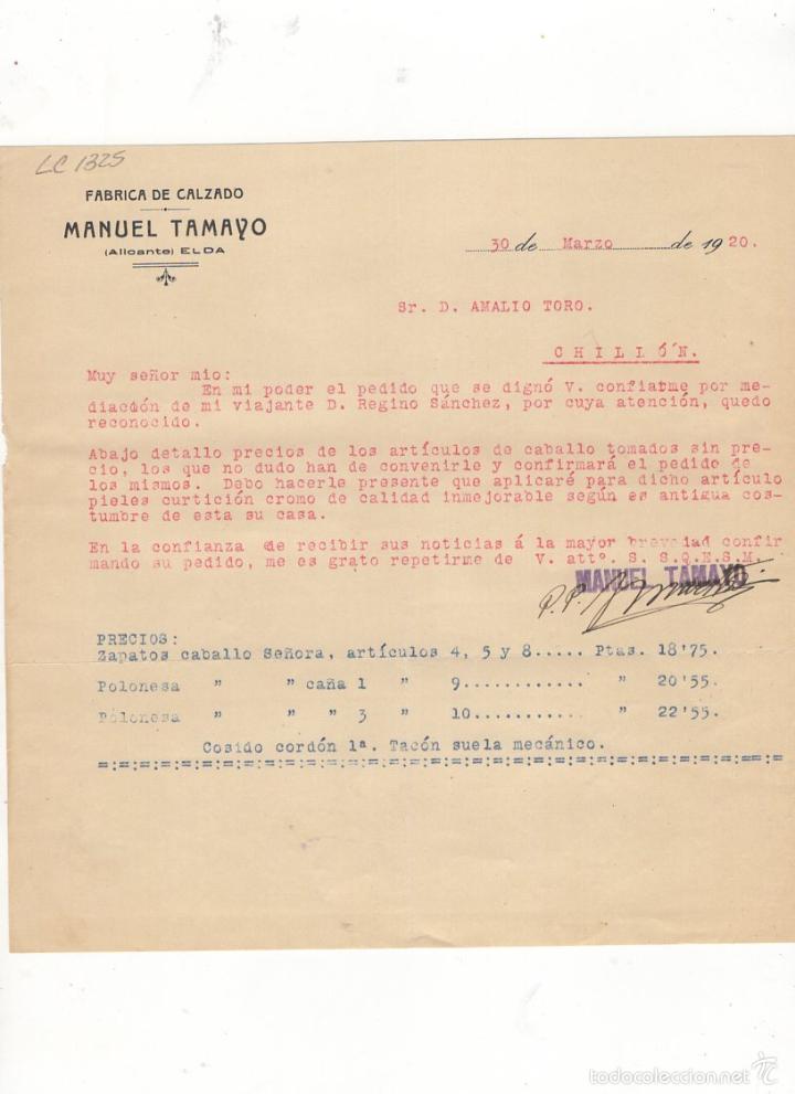 Fatture antiche: FACTURA. MANUEL TAMAYO, FABRICA DE CALZADO, ALICANTE, 1920.