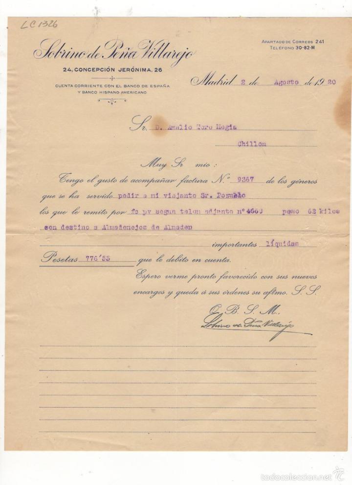 Old Invoices: FACTURA. SOBRINO DE PE&Ntilde;A VILLAREJO, MADRID, 1920.