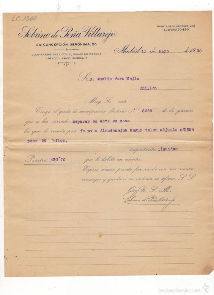 Old Invoices: FACTURA. SOBRINO DE PE&Ntilde;A VILLAREJO, MADRID, 1920.