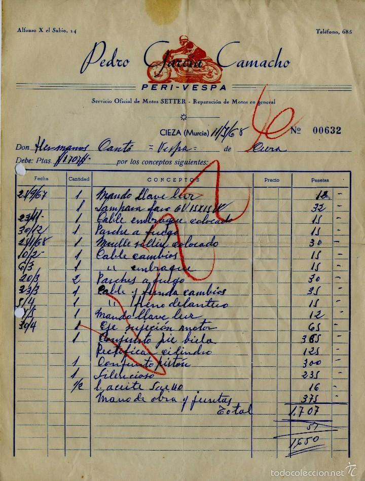 Facturas antiguas: MURCIA CIEZA PRECIOSA FACTURA  PERI-VESPA  CIEZA A&Ntilde;O 1968