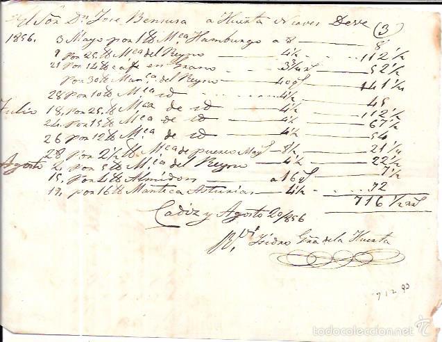 Alte Rechnungen: FACTURA. JOS&Eacute; BENSUNSAN. CADIZ, 1859.