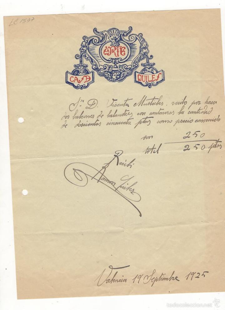 Factures anciennes: FACTURA. ARTE CASD QUILES, VALENCIA, 1925.