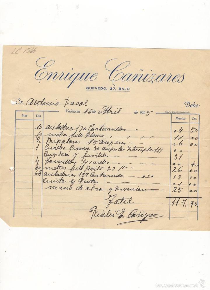 Factures anciennes: FACTURA. ENRIQUE CA&Ntilde;IZARES, VALENCIA, 1925.