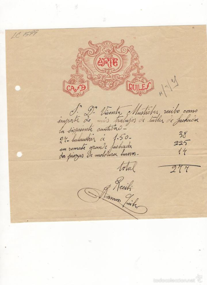 Old Invoices: FACTURA. ARTE CASD QUILES, VALENCIA, 1925.