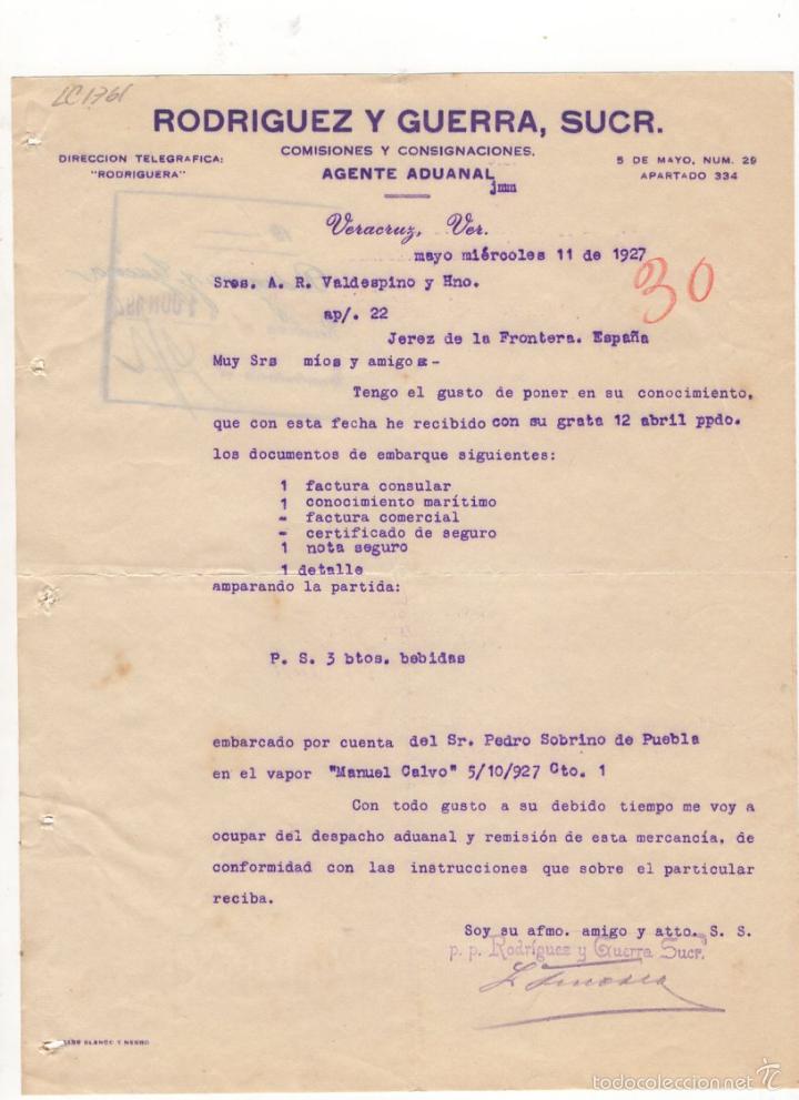 Old Invoices: FACTURA. RODRIGUEZ Y GUERRA, SUCR., COMISIONES Y CONSIGNACIONES, VERACUZ, 1927.