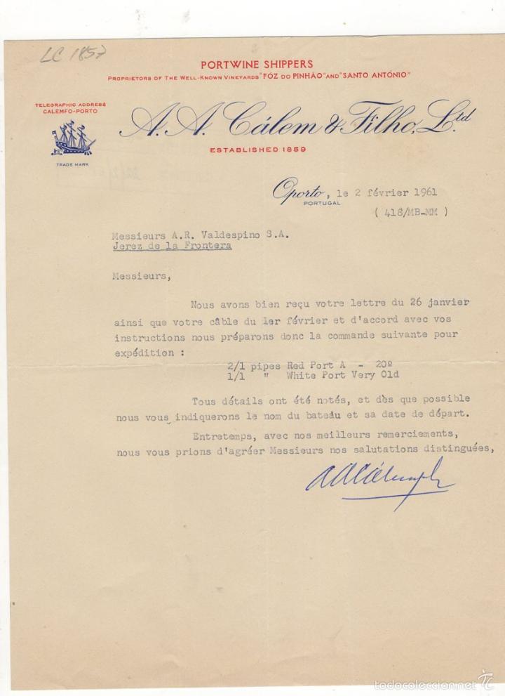 Old Invoices: FACTURA. A. A. CALEM AND FILHO, Ltd, PORTWINE SHIPPERS, OPORTO, PORTUGAL, 1961.